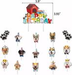 16-delige cupcake en taart topper set Happy Birthday Dogs, Verzenden, Nieuw
