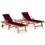 vidaXL Ligbedden 2 st met tafel en kussens massief teakhout, Tuin en Terras, Ligbedden, Verzenden, Nieuw