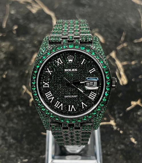 Rolex Datejust 41 - Green Emerald - Iced Out - Diamonds, Sieraden, Tassen en Uiterlijk, Horloges | Heren, Staal, Nieuw, Staal