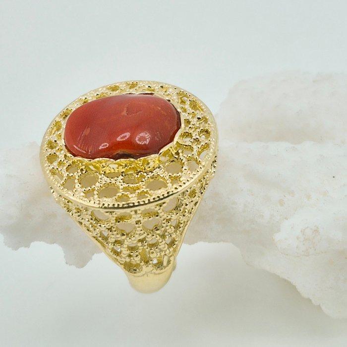 Bloedkoraal - Verguld, Zilver - Ring - Middellandse Zee, Antiek en Kunst, Curiosa en Brocante