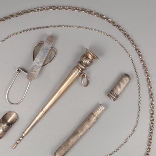 NO RESERVE Brijpendop, Naaldenkoker, Brijpenschede - Naaiset, Antiek en Kunst, Antiek | Goud en Zilver