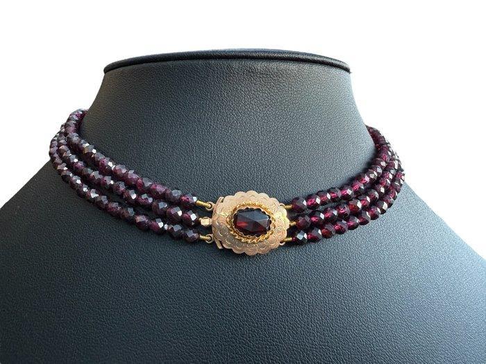 Halsketting - 14 karaat Geel goud - Granaat, Sieraden, Tassen en Uiterlijk, Kettingen