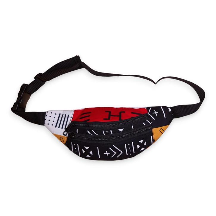Afrikaanse print heuptasje / Fanny pack - Rode Bogolan Symbo, Sieraden, Tassen en Uiterlijk, Tassen | Damestassen, Nieuw, Ophalen of Verzenden