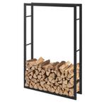 [en.casa] Brandhout rek houtopslag Täby 100x25x150 cm zwart, Verzenden