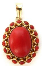 Hanger - 14 karaat Geel goud Bloedkoraal - Bloedkoraal, Sieraden, Tassen en Uiterlijk, Antieke sieraden