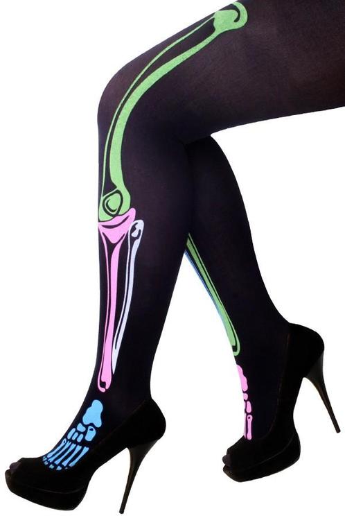 Zwarte Skelet Panty UV Neon XS-S-M Botten Regenboog Day Of T, Kleding | Dames, Carnavalskleding en Feestkleding, Nieuw, Maat 36 (S)