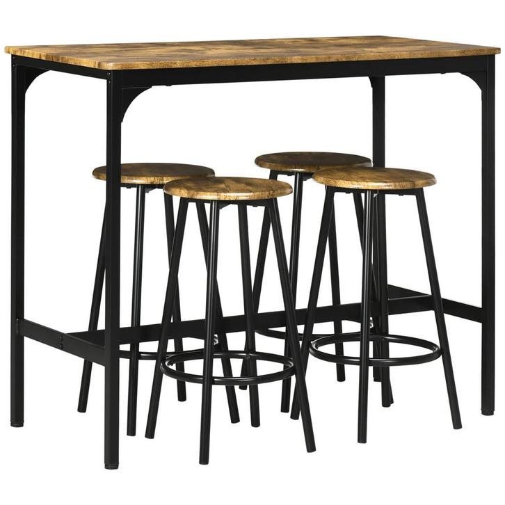 TRUUSK Bartafel Set 5-delig - 4 Barkrukken - Industrieel Ont, Huis en Inrichting, Tafels | Statafels, Nieuw, Verzenden