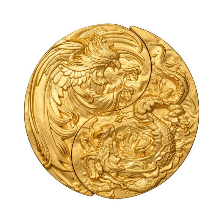 2-delige set zilveren munten Yin Yang goud verguld, Postzegels en Munten, Edelmetalen en Baren, Verzenden