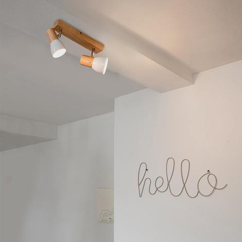 Plafondspot hout en wit 2-lichts verstelbaar - Thorin, Huis en Inrichting, Lampen | Spots