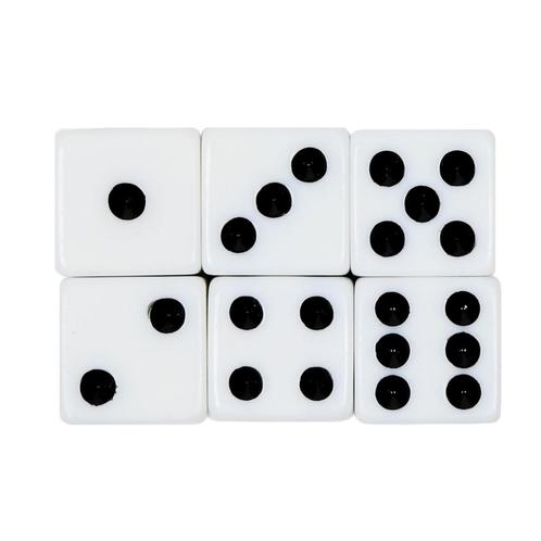 Benson Set dobbelstenen - wit - 6 stuks - 1,5 cm - zwarte..., Kinderen en Baby's, Speelgoed | Overig, Nieuw, Ophalen of Verzenden