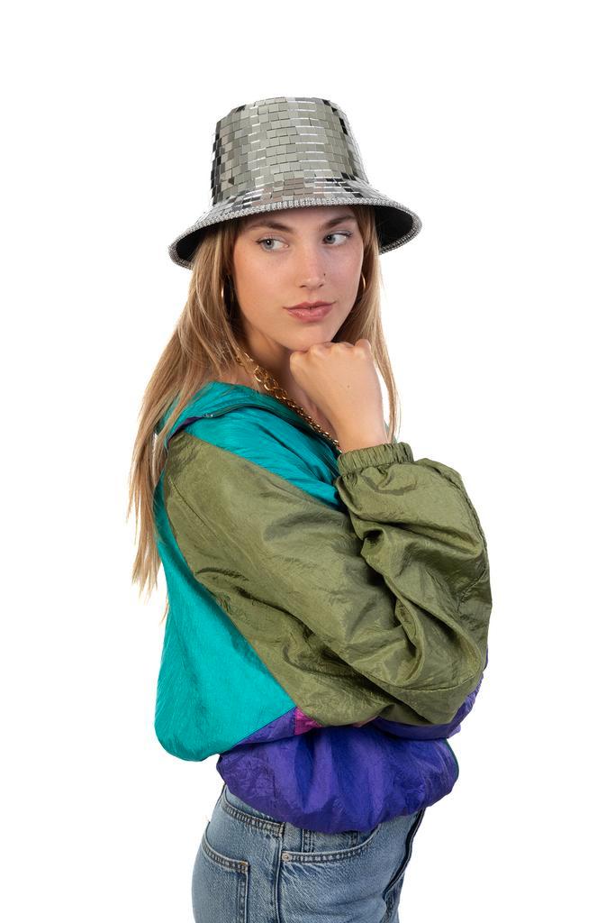 Buckethat Spiegeltjes Zilver Disco Vissershoed Discobol Hoed, Hobby en Vrije tijd, Feestartikelen, Carnaval, Feestartikel, Nieuw