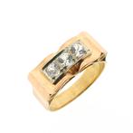 Bicolor gouden ring met zirconia (vintage gouden ring), Sieraden, Tassen en Uiterlijk, Ringen, Gebruikt, Overige kleuren, Ophalen of Verzenden