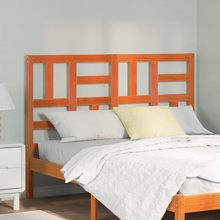 vidaXL Bed Hoofdbord Wasbruin 145.5 x 4 x 104 cm Massief, Huis en Inrichting, Slaapkamer | Bedden, Bruin, Nieuw, Hout, Verzenden