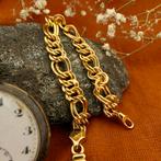 Gouden Figaro schakel armband | 17 cm (platte schakel), Ophalen of Verzenden, Gebruikt, Overige kleuren, Goud