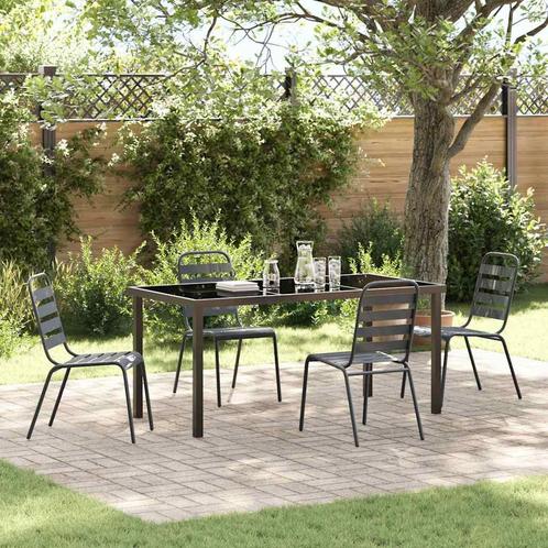 vidaXL Tuin Eetset 5 pcs Donkergrijs Staal, Tuin en Terras, Tuinsets en Loungesets, Nieuw, Verzenden