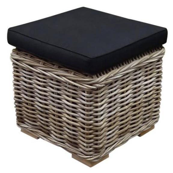 Nissah voetenbank 43x43xH43 cm naturel rotan - olefin black, Tuin en Terras, Tuinmeubel-accessoires, Nieuw, Ophalen of Verzenden
