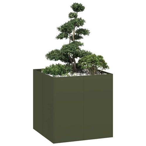 vidaXL Plantenbak 80x80x80 cm staal olijfgroen, Tuin en Terras, Bloembakken en Plantenbakken, Nieuw, Metaal, Verzenden