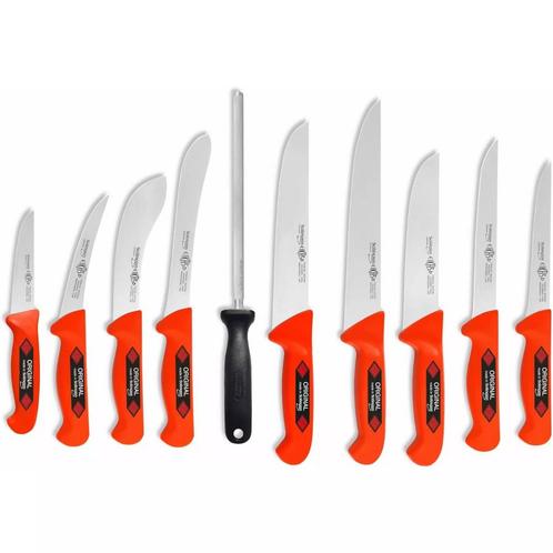 Eikaso Solingen 10-delige Slagersmessenset – Rood Handvat., Huis en Inrichting, Keuken | Bestek, Nieuw, Ophalen of Verzenden