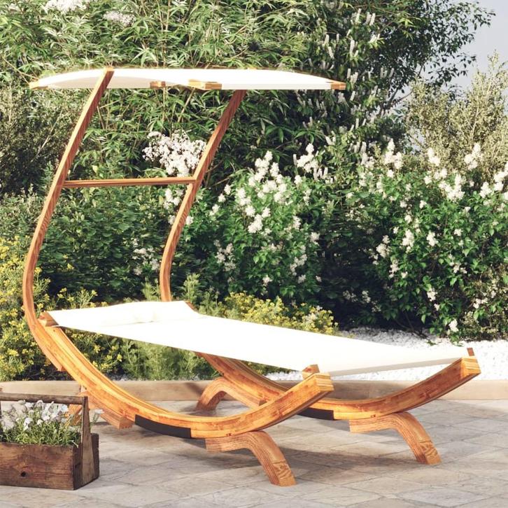 vidaXL Loungebed met luifel 100x190x134 cm massief gebogen, Tuin en Terras, Ligbedden, Nieuw, Verzenden