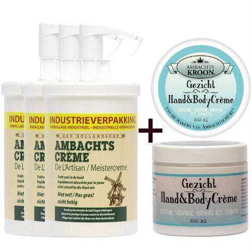3x pomp 1000ml Ambachtscreme + 1 Gezicht, Hand & Bodycreme, Sport en Fitness, Gezondheidsproducten en Wellness, Verzenden