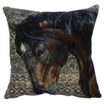 kussen fluweel dessin met paard 45x45cm, Huis en Inrichting, Verzenden, Nieuw