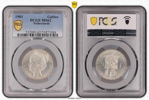 Koningin Wilhelmina 1 gulden 1901 MS62 PCGS gecertificeerd, Postzegels en Munten, Munten | Nederland, Losse munt, 1 gulden, Koningin Wilhelmina