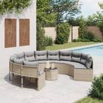 vidaXL Tuinbank met tafel en kussens rond poly rattan beige, Tuin en Terras, Tuinsets en Loungesets, Verzenden, Nieuw, Rotan