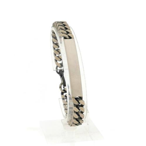 Zilveren robuuste gourmetschakel armband met graveerplaat..., Sieraden, Tassen en Uiterlijk, Armbanden, Overige kleuren, Gebruikt
