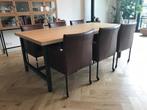 Set van 6 leren kuip eetkamerstoelen - met wieltjes - cognac, Overige kleuren, Nieuw, Leer, Ophalen of Verzenden