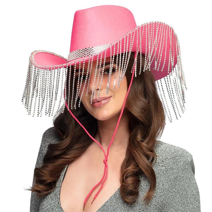 Cowgirl Hoed Roze Glitters, Hobby en Vrije tijd, Feestartikelen, Nieuw, Verzenden