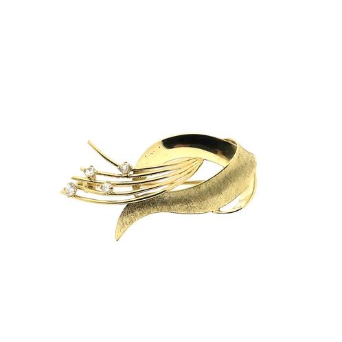 Gouden abstracte broche met glaskristal (vintage, speld), Sieraden, Tassen en Uiterlijk, Broches, Overige kleuren, Gebruikt, Met edelsteen