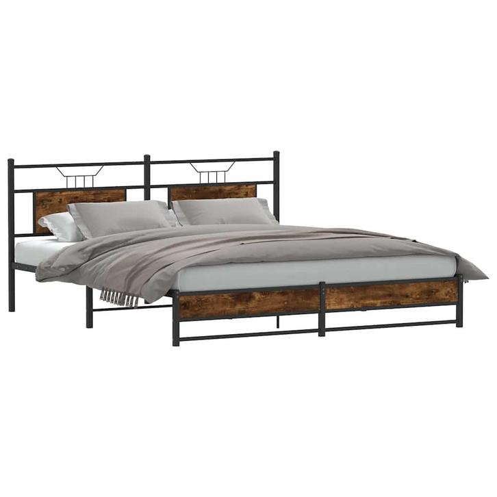 vidaXL Bedframe zonder matras hout gerookt eikenkleurig, Huis en Inrichting, Slaapkamer | Bedden, 160 cm, 200 cm, Bruin, Tweepersoons