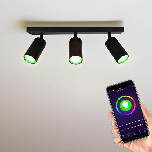 Smart Tuya LED opbouw plafond spot Drie dubbel zwart Incl., Huis en Inrichting, Lampen | Spots, Metaal of Aluminium, Ophalen of Verzenden
