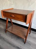 Bijzettafel - Teak - Wieltjes - Lade, Antiek en Kunst