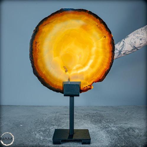 Natuurlijke Agaat-Carneool Schijf op Standaard - van de, Verzamelen, Mineralen en Fossielen
