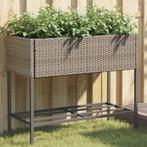 vidaXL Plantenbak met schap poly rattan grijs, Verzenden, Nieuw, Kunststof