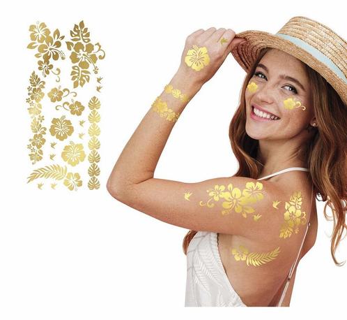 Gouden Nep Tattoos Bloemen, Hobby en Vrije tijd, Feestartikelen, Nieuw, Verzenden