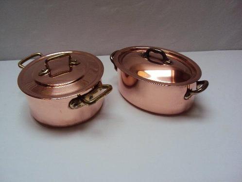 1 Cocotte ovale et 1 cocotte ronde - - Braadpan - Koper,, Antiek en Kunst, Antiek | Keukenbenodigdheden