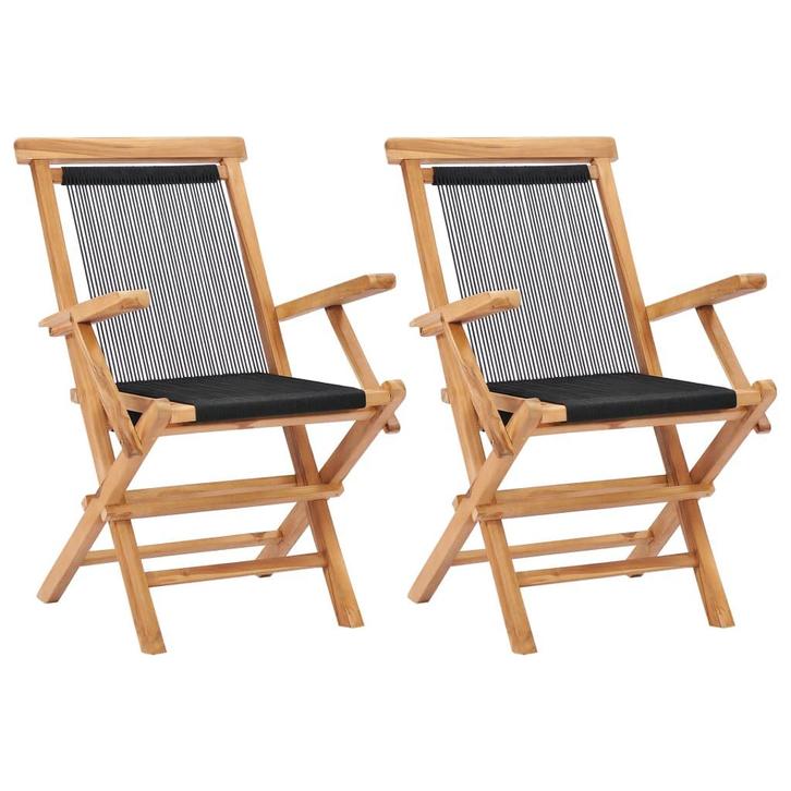 vidaXL Tuinstoelen inklapbaar 2 st massief teakhout en touw, Tuin en Terras, Tuinstoelen, Nieuw, Hout, Verzenden