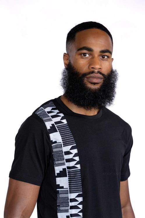 T-shirt met Afrikaanse print details - Black / white kente b, Kleding | Heren, T-shirts, Nieuw, Ophalen of Verzenden