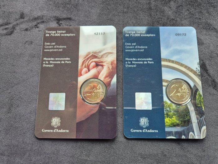 Andorra. 2 Euro 2021 Meritxell + Elderly Care (2 stuks), Postzegels en Munten, Munten | Europa | Euromunten