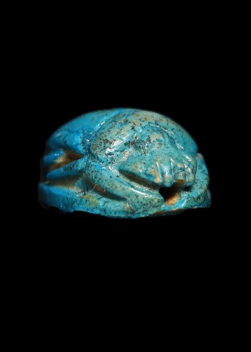 Oud-Egyptisch Faience Scarab met zegen aan Amon, Antiek en Kunst, Antiek | Overige Antiek