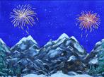 Achtergrond Canvas LED Vuurwerk 76X56 cm kerst - My Village, Nieuw, Verzenden