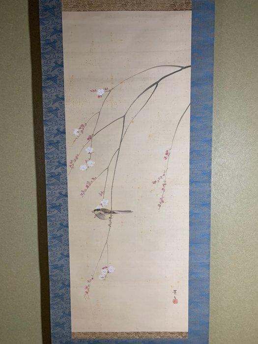 Diagram van een klein vogeltje en een treurkersbloesem -, Antiek en Kunst, Antiek | Overige Antiek