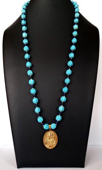 Howliet turquoise & lapis lazuli - ketting – medaille van de, Antiek en Kunst, Antiek | Boeken en Bijbels