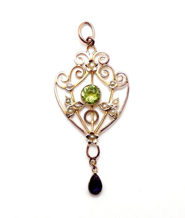 Zonder Minimumprijs - Hanger - 9 kt. Geel goud - Amethist, Sieraden, Tassen en Uiterlijk, Antieke sieraden