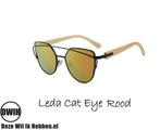 Houten zonnebril: Leda Cat Eye Rood spiegelglas, Verzenden, Nieuw