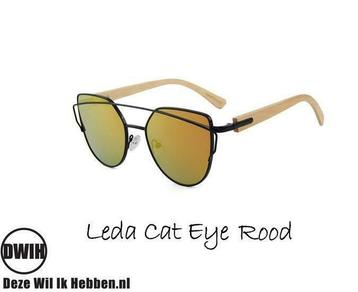 Houten zonnebril: Leda Cat Eye Rood spiegelglas beschikbaar voor biedingen