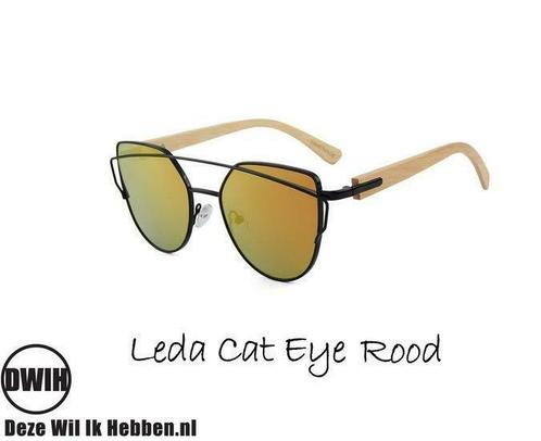 Houten zonnebril: Leda Cat Eye Rood spiegelglas, Sieraden, Tassen en Uiterlijk, Zonnebrillen en Brillen | Dames, Verzenden