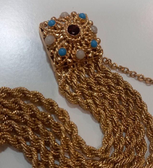 Armband - 19.2 kt. Geel goud, Metaal Granaat - Turquoise, Sieraden, Tassen en Uiterlijk, Antieke sieraden